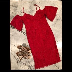 Bardot red lace dress